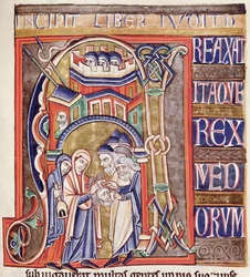 Ms 1 fol.292 Initiale historiée représentant Judith avec la tête d