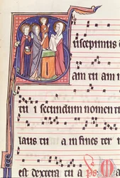 Ms 241 f.144 Initiale historiée S représentant la Présentation de Jésus au Temple, de l
