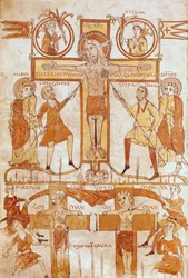 Ms 24 fol.7v La Crucifixion et la Division des vêtements du Sauveur, d