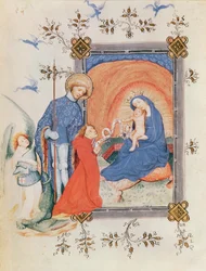 Ms 3024 fol.12v Vierge et Enfant avec un homme agenouillé et Saint Georges, d