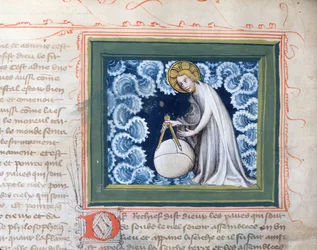 Ms 313 Dieu créant le monde, miniature de la Bible des Grands Augustins, 1494