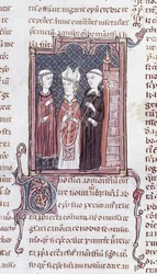 Ms 373 fol.51v Un moine, un évêque et un abbé, des Décrets de Gratien