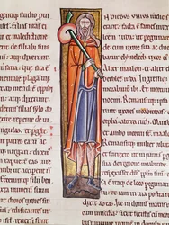 Ms 3 fol.76 Initiale historiée I représentant Elimelech partant en voyage, de la Bible de Saint-Sulpice de Bourges
