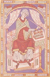 Ms 501 fol.5v Baudemond écrivant, de Vie et Miracles de Saint Amand