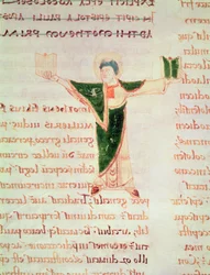 Ms 67 fol.188 Lettre historiée T du Commentaire sur les épîtres de Saint Paul