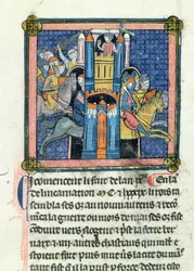 Ms 702 fol.295 La Prise du Mans par Philippe-Auguste (1165-1223) en 1189