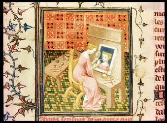 Sainte Marcia (d.632) Peignant un Autoportrait, de De Claris Mulieribus, par Giovanni Boccaccio (1313-75)