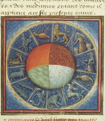 Les quatre éléments de la Terre avec les douze signes du zodiaque, de Des Proprietez des Choses par Barthélemy l