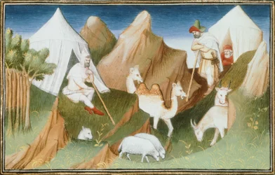 Ms Fr 2810, nomades Karachar avec leurs troupeaux, miniature du 
