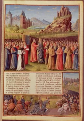 Ms Fr 5594 f.138 Saint Bernard (c.1090-1153) de Clairvaux prêchant la deuxième croisade en présence du roi Louis VII (c.1120-80) de France à Vézelay en 1146, extrait de Passages faits Outremer