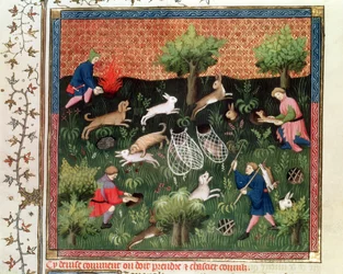 Chasse aux lièvres, du Livre de la Chasse par Gaston Phébus de Foix, fin du 15ème siècle