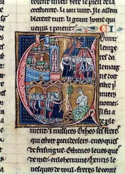 Ms Fr 9081 fol.206 Initiale historiée C représentant Conrad III (1137-52) Empereur d