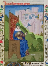 Ms H 7 fol.114r Nahum annonçant la destruction de Ninive, de la Bible de Jean XXII