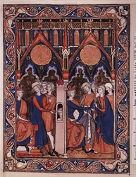 Joseph explique le rêve du Pharaon et le Pharaon réintègre son majordome, du Psautier de Saint Louis, c.1258-70