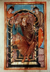 Ms Latin 266 fol.1v Lothaire I (795-855) Enthroné, des Évangiles de Lothaire, vers 840-851