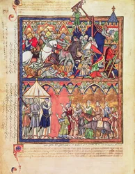 Ms M 638 f.10v Josué, de la Bible des images de Morgan, vers 1244-54
