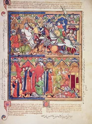 Ms M 638 fol.10r Josué, de la Bible des images de Morgan, vers 1244-54
