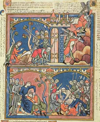 Ms M 638 fol.15r Samson et Dalila, de la Bible de Morgan, vers 1244-54