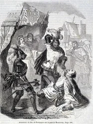 Assassinat du duc de Bourgogne (Jean sans Peur) sur le pont de Montereau en 1419 - dans « Histoire de France » par L.-P. Anquetil