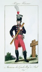 Musicien des Gardes à Pied Royales, de Troupes Françaises, pub. chez Basset, Paris, vers 1790