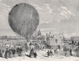 Ballon de Nadar, Le Géant préparé au Champ de Mars, Paris pour son premier vol le 4 octobre 1863, illustration de Paris à Travers Les Siècles : Tome 5, 1889