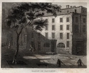Maison natale de Napoléon Bonaparte à Ajaccio (Corse) - Lieu de naissance de Napoléon Bonaparte à Ajaccio, en Corse - Gravure tirée de «L