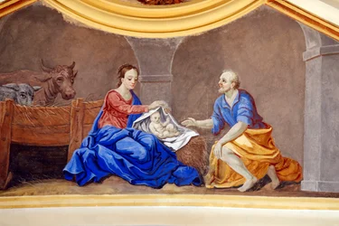 Crèche de Noël. La Sainte Famille. Église Saint-Nicolas de Véroce.