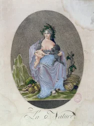 Nature allaitant un bébé noir et un bébé blanc, c.1792