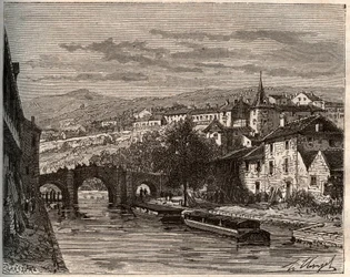 Nérac - Lot-et-Garonne - gravure dans « La France illustrée : géographie, histoire, administration statistique » par V.A. Malt-Brown. 1884