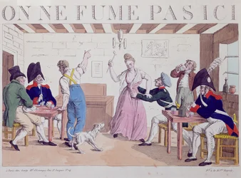Interdiction de fumer caricature contre la présence des troupes alliées à Paris, 1815