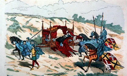 Noble Transporté en Litière par des Domestiques au 14ème Siècle en Europe