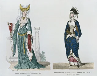 Noble dame sous le règne de Charles VI, Marguerite de Provence, épouse de Louis IX, morte en 1285, de Costumes civils et militaires des français à travers les siècles
