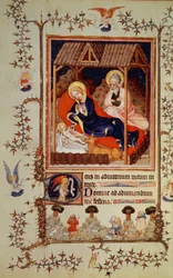 Nouv Lat 3093 f.42 Nativité et Visitation des bergers, du Très Belles Heures du Duc de Berry, commencé vers 1382