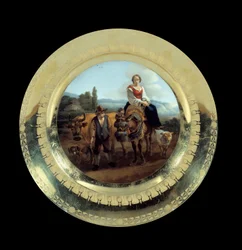 Objets Premier Empire : assiette du Service du Prince Eugène : bergère dans un paysage près de Sienne