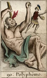 Ulysse (ou Odysseus) aveuglant le cyclope Polyphème, extrait de « Mythologie de la Jeunesse » de Pierre Blanchard