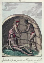 Opération pour guérir un Bushman malade, 1811 (gravure en couleur)