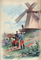 Télégraphe optique - Le Télégraphe optique ou Télégraphe Chappe au XIXe siècle - Gravure dans « Sciences à la portée de tous - Physique et chimie populaires » par Alexis Clerc - Fin XIXe siècle - Collection privée