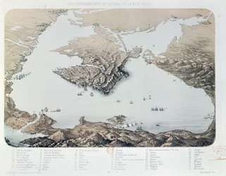 Vue panoramique et plan de Sébastopol et de la côte de la mer Noire à l