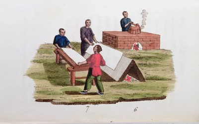 Fabrication de papier à partir de bambou, de La Chine en Miniatures par M. Breton, publié à Paris, 1811