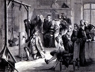 Papin (1647 - 1714) expérimente sa machine à poudre devant les professeurs de l