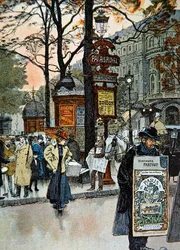 Scène de rue parisienne près de la station de métro Palais-Royal, c.1900