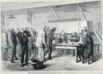 Élections parlementaires : un bureau de vote en Beauce - dans « Le Monde Illustré », mars 1876
