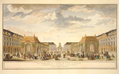 Vue en perspective de la Place de Louis le Grand avec les salles construites à l
