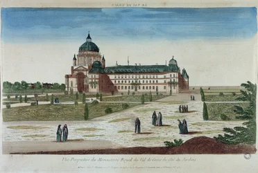 Vue en perspective du monastère du Val-de-Grâce depuis les jardins