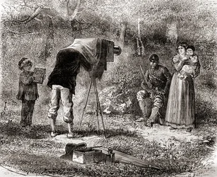 Photographie au 19ème siècle, extrait de Les Merveilles de la Science, publié vers 1870 (gravure)