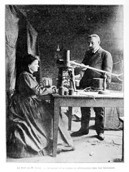 Pierre (1859-1906) et Marie (1867-1934) Curie dans leur laboratoire