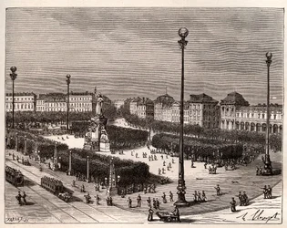 Place de la République à Paris - gravure dans "La France illustrée : géographie, histoire, administration statistique" par V.A. Malt-Brown. 1884