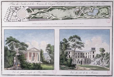 Plan du jardin et de la maison construits pour Pierre Augustin Caron de Beaumarchais (1732-99) par Lemoine, c.1784