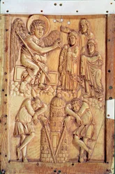 Plaque représentant les Saintes Femmes au Tombeau