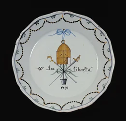 Assiette avec une cage à oiseaux ouverte et la légende Vive la Liberté, 1791